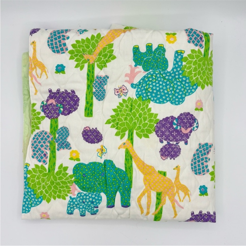 Vintage 70’s Baby Blanket Mommy Babies Elephants Giraffes Pastel Colors Jungle